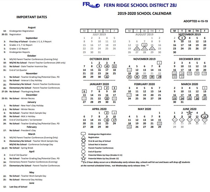 20192020 District Print Calendar Elmira Elementary School